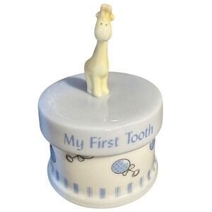 Russ My First Tooth Baby Keepsake Round Ceramic Trinket Jar With Giraffe Topper